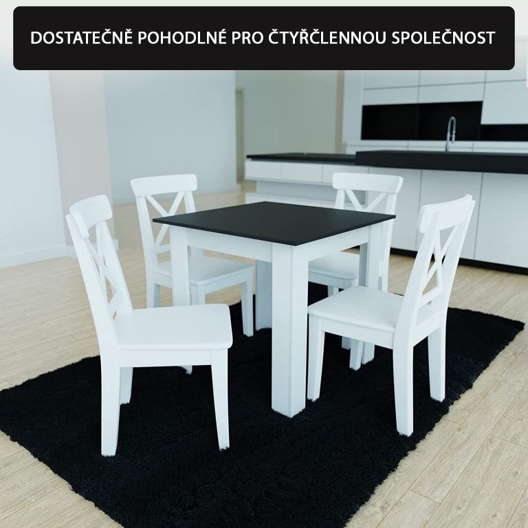 MIADOMODO Stół do jadalni dla 4 osób, czarny, 80x80x76,5 cm